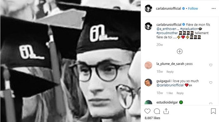 A picture of The picture posted by Carla Bruni to congratulate her son on his graduation.